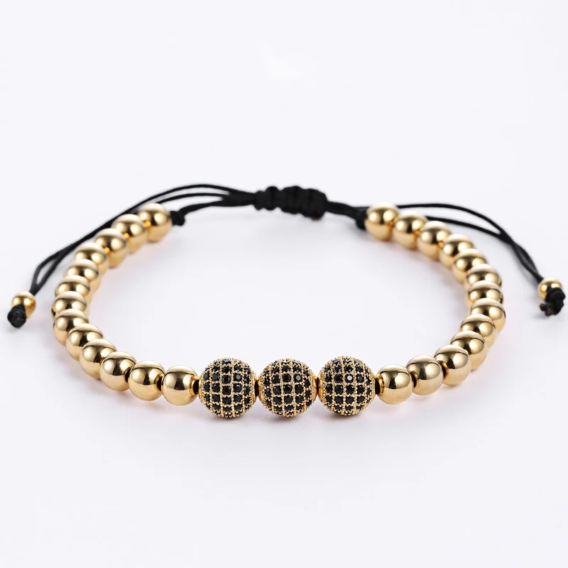 

Mcllroy Mcllory Brand Men Bracelets,8mm Pave Setting Black CZ Beads & Black Clolor 6mm Round Beads & Braiding Bracelet For Men