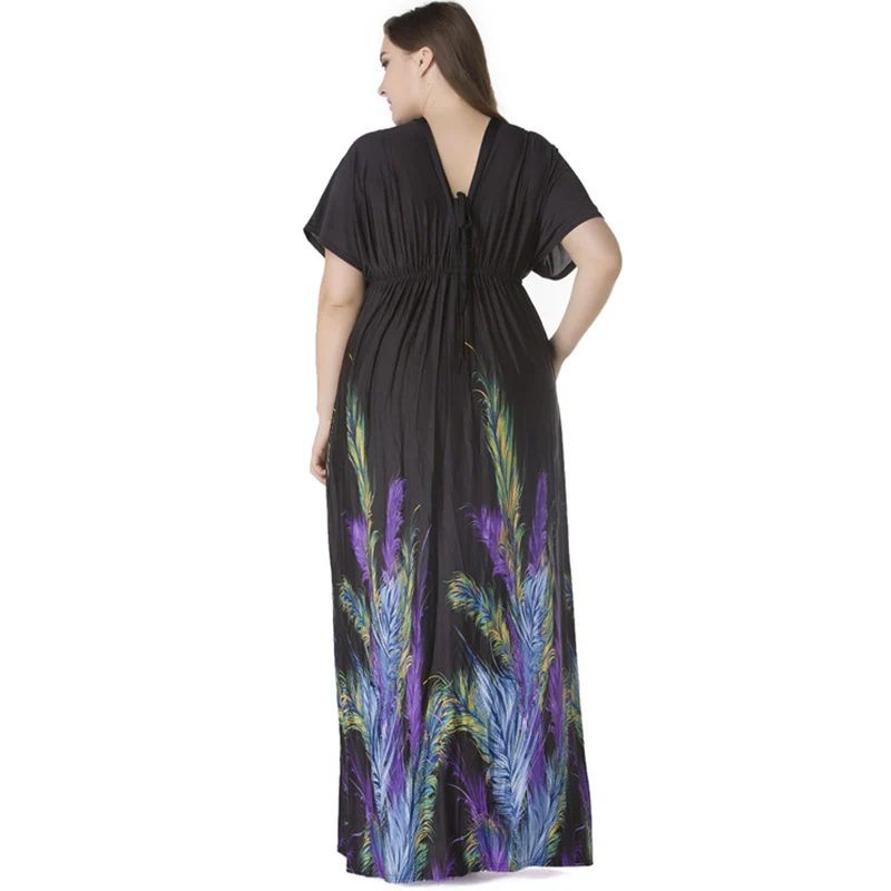 Женское богемное пляжное платье бохо длинное макси с v образным вырезом и