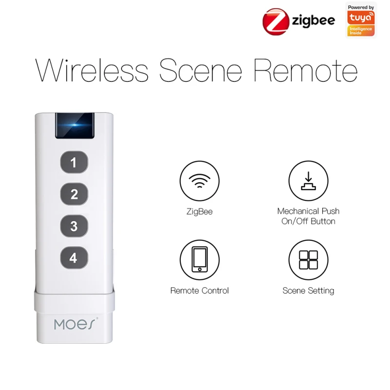 

ZigBee Smart Home Automation Scenario Wireless Scene Switch 4 Gang Remote Tuya Zigbee Hub Required No Limit To Control Devices