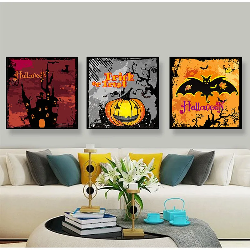 Декор на Хэллоуин тыква свет и летучая мышь Картина холсте настенные