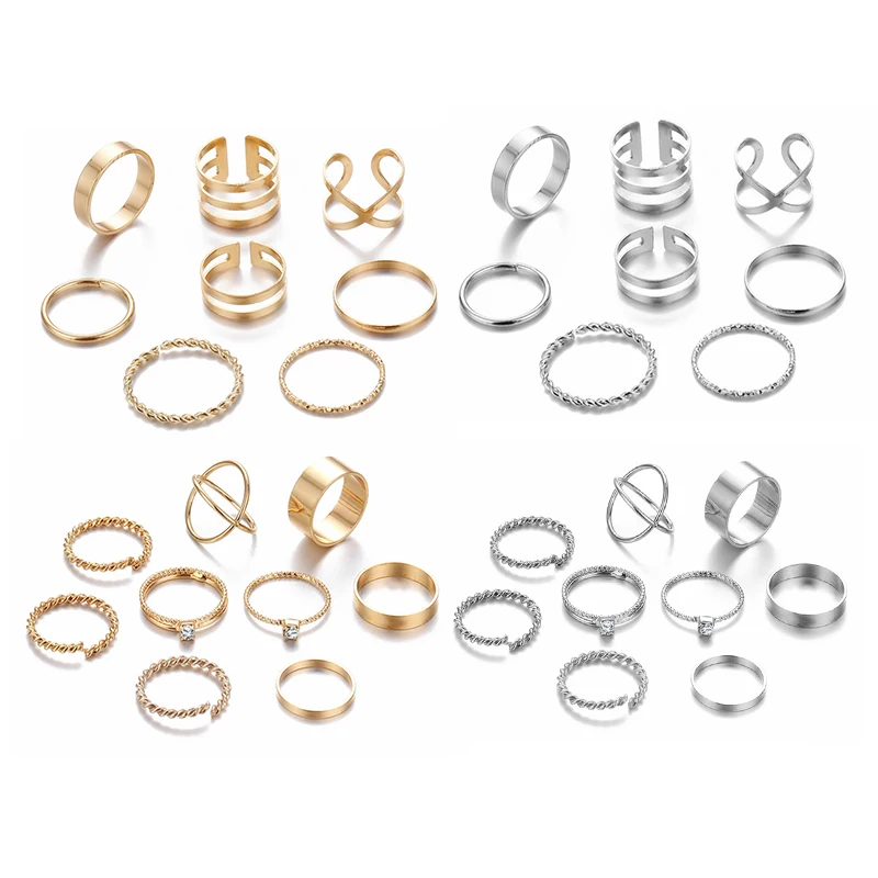 Минималистичные кольца золотистого и серебряного цветов для женщин 2019