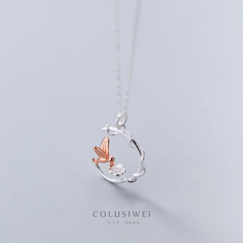 Colusiwei серебро 925 ювелирные изделия птица и цветок подвеска цепочка ожерелье для