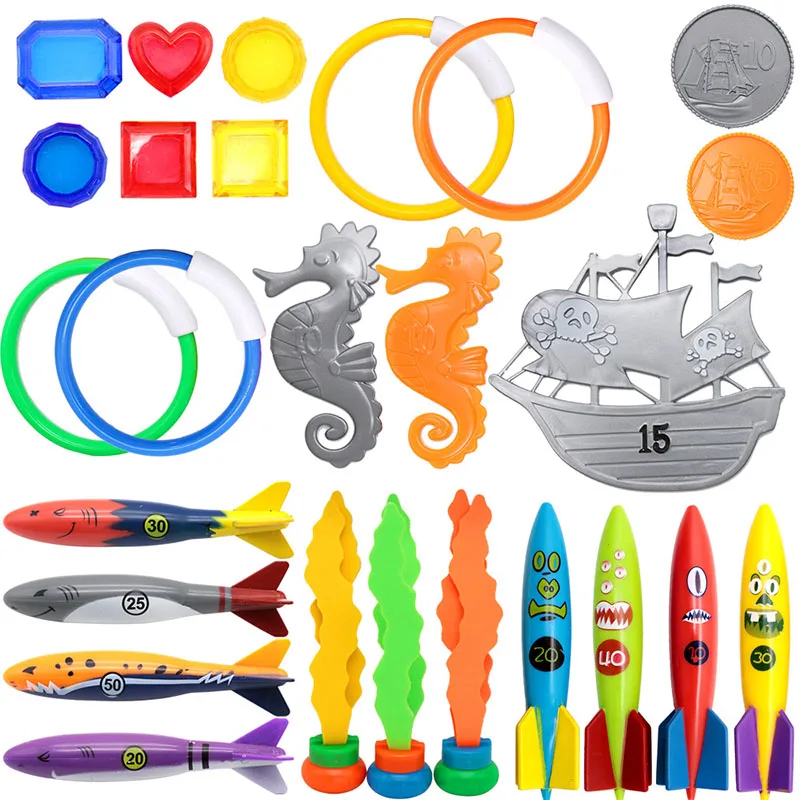 Juguetes de buceo de verano para ni&ntilde;os, juguete para ni&ntilde;os, torpedo, bandoleros, pulpo de cuerda, anillo de pez, piscina, juegos de agua, entrenamiento, buceo, juguete para regalo-1
