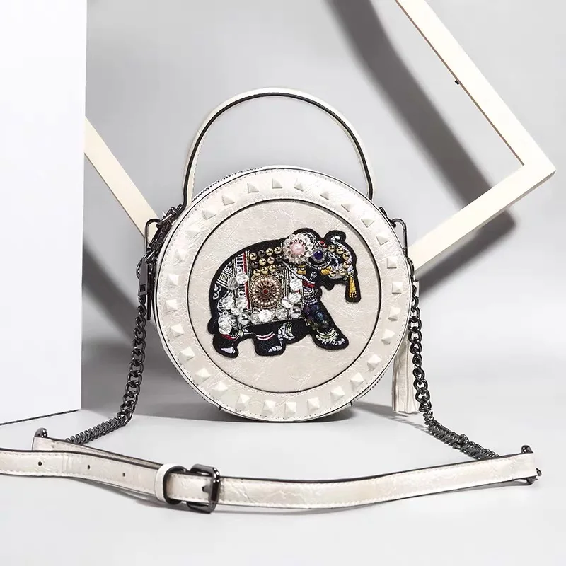Женская сумочка с вышивкой слона маленькая круглая дамская универсальный