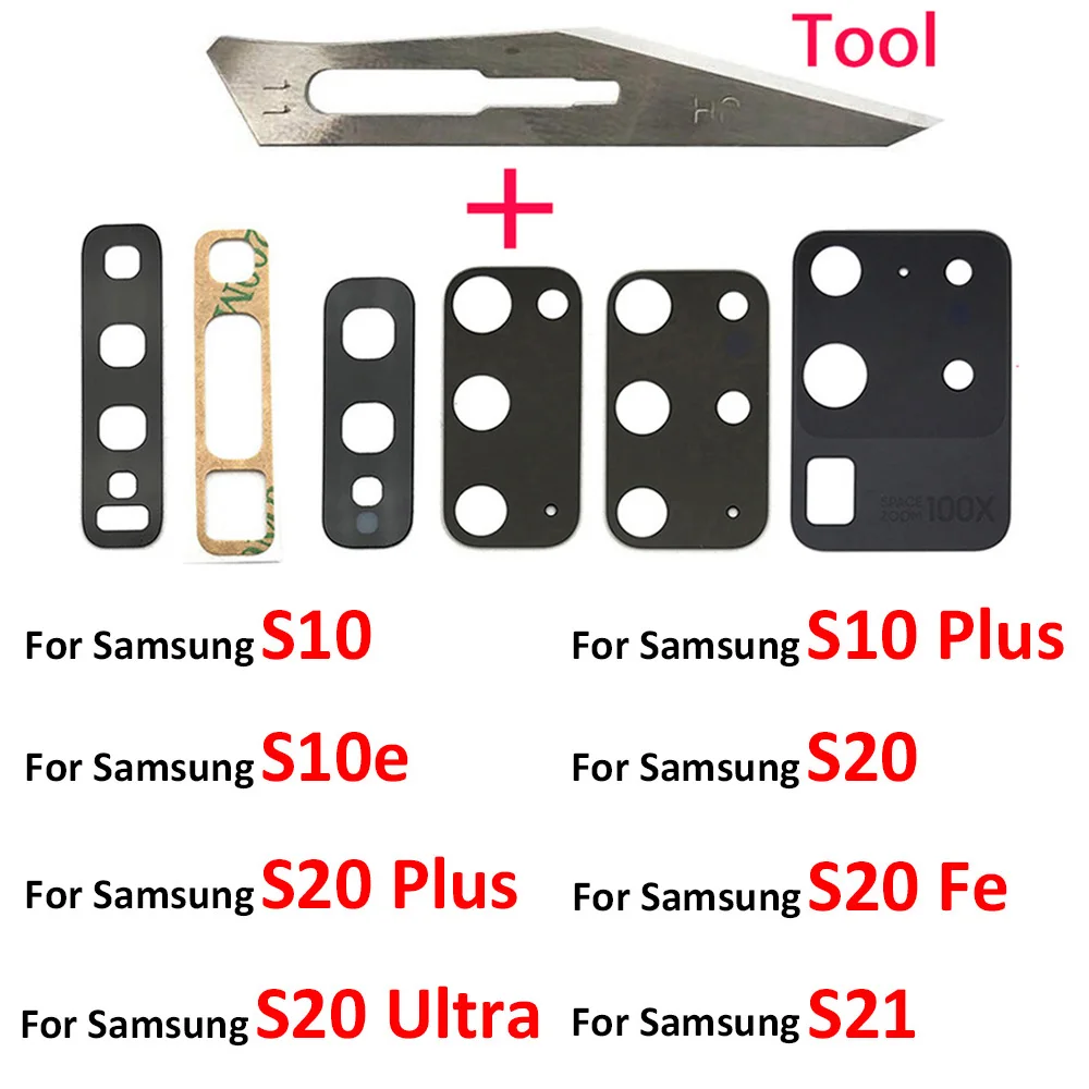 

Стеклянный объектив задней камеры 2 шт./лот для Samsung S8 S9 S10 5G S10e S20 S21 Plus Ultra S20 Fe, инструменты для ремонта задней камеры