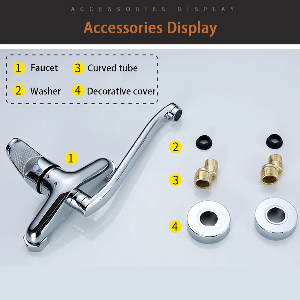 

Brass Plating Faucet For Kitchen Sink Wall Mount Tap 360 Rotating Single Handle Hot Cold Water Taps Dual Hole Wall Kitchen Mixer