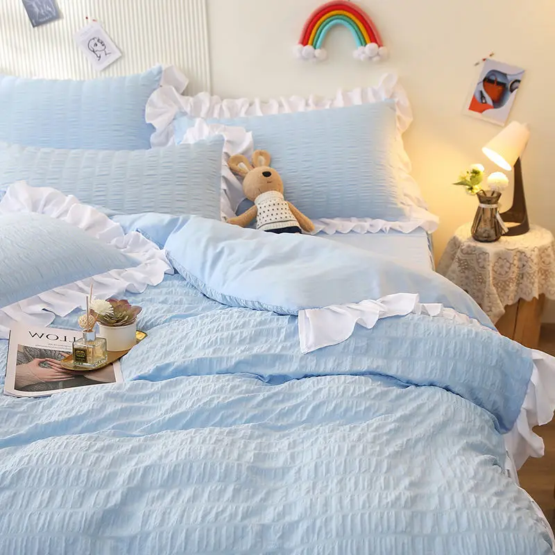 

Heart Bed Skirt Set Bed Sheet Duvet Cover Bedding Three-piece Set 4 Korean Version Of The Princess Style Four-piece Set Ins Girl