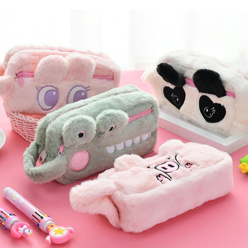 

Cute Plush Animal Pencil Bag Funny Kawaii Panda Rabbit High Capacity Student Pencil Pouch Pen Case School Supplies