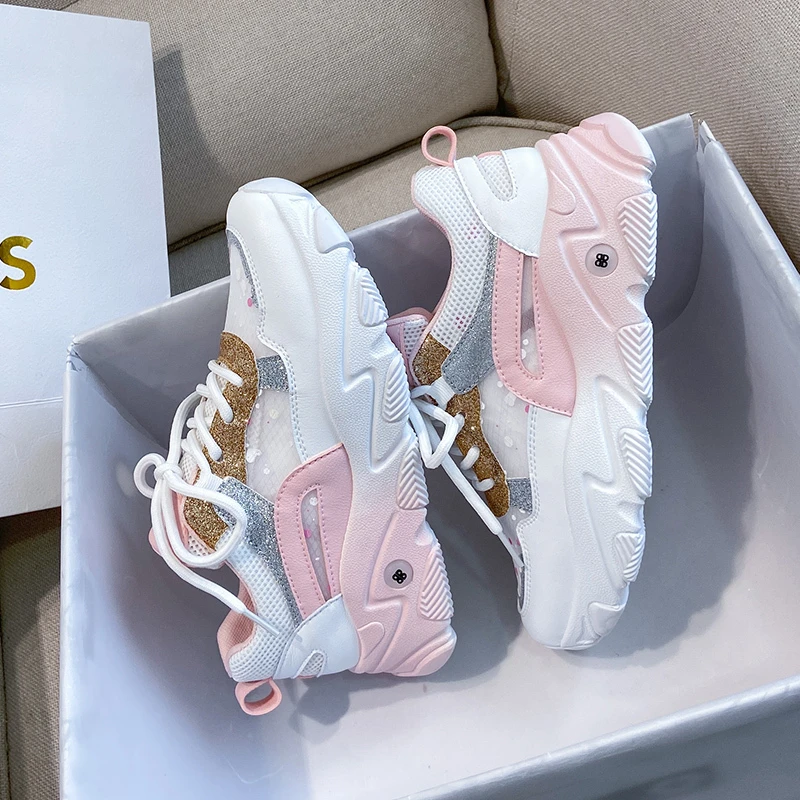 Кроссовки женские на платформе повседневная сетчатая обувь шнуровке