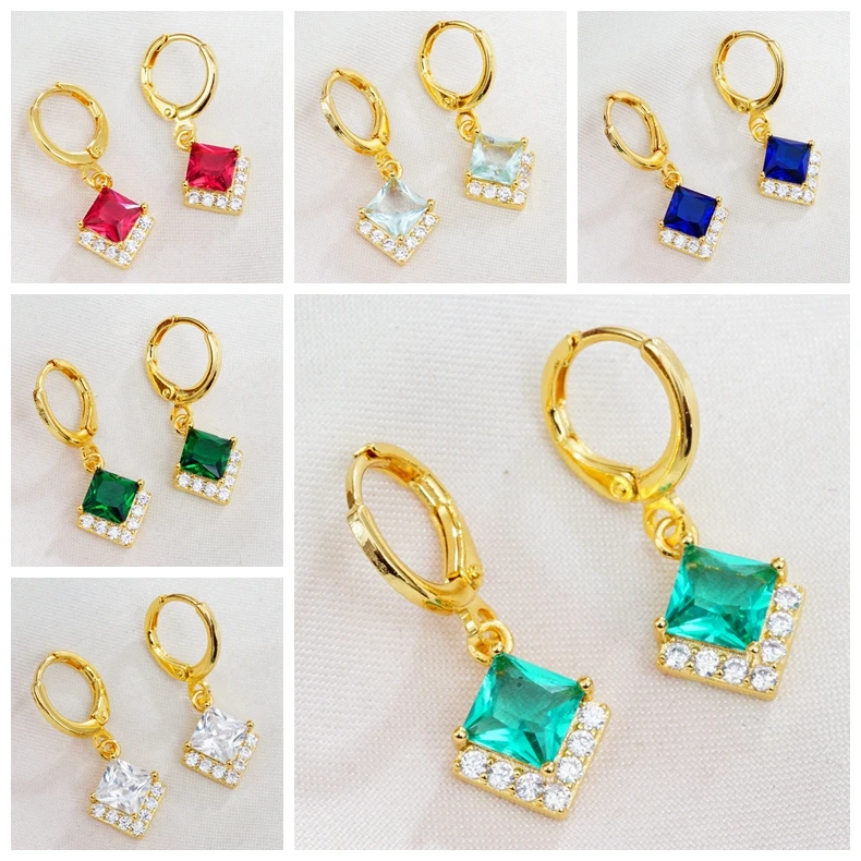 5 различных стилей элегантные золотистые квадратные круглые серьги с фианитами
