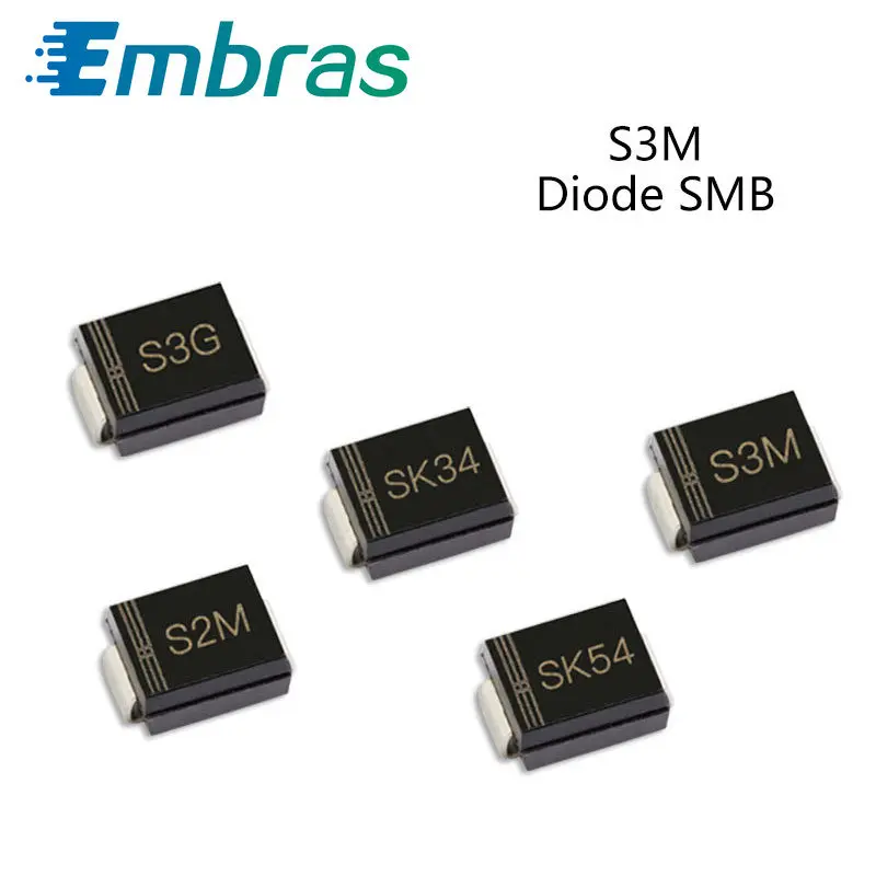 50 шт. SMD выпрямительный диод S3MBF S2M S3M SK34 SK36 S3G SK54 3A 50V 100V 200V 400V 600V 800V 1000V DO 214AA V|Диоды| |