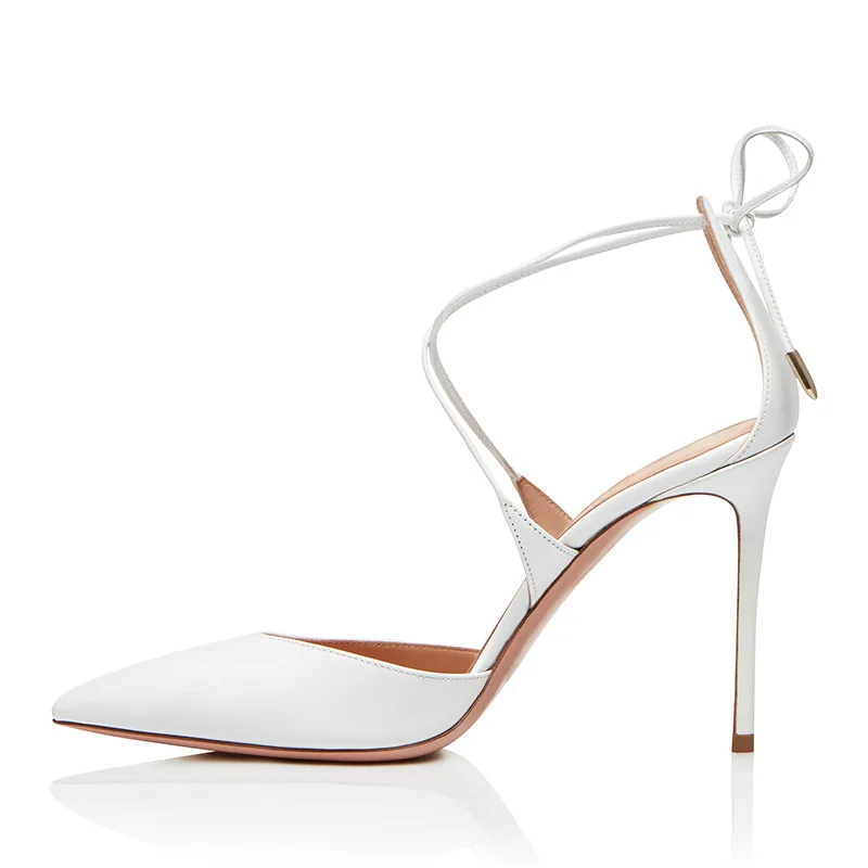 

Fashion large women's black nude white pointed lace up high heel sandals