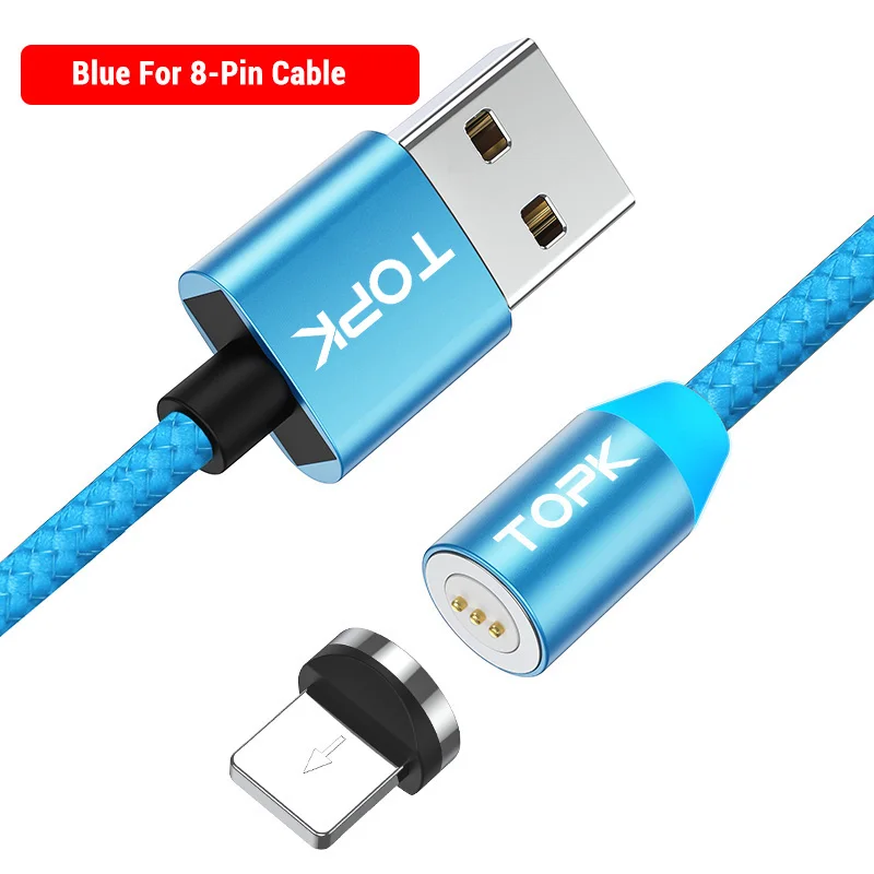 Blue 8Pin Cable TOPK AM37 Быстрая зарядка Магнитный зарядный кабель mi cro usb type C кабель для iPhone X Xs Max 11 8 7 6 Xiaomi mi note 10 телефонные кабели - Цвет: Blue 8Pin Cable