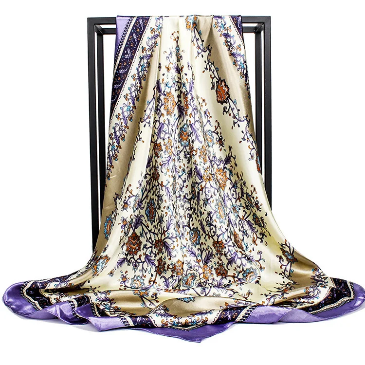 100% шелковый квадратный шарф Женский сине-белый Шелковый женский с фарфоровым