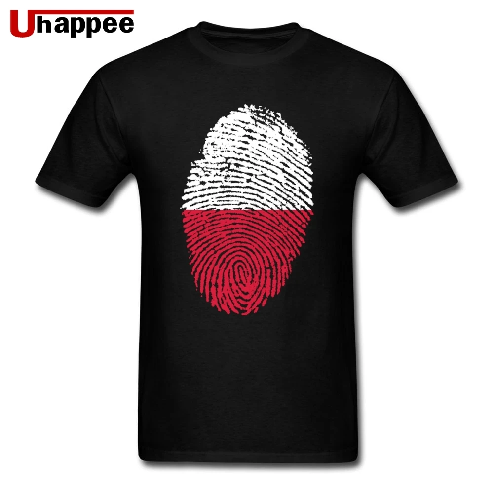 Польша Флаг отпечатков пальцев футболка для мужчин 80s стиль футболки вырез