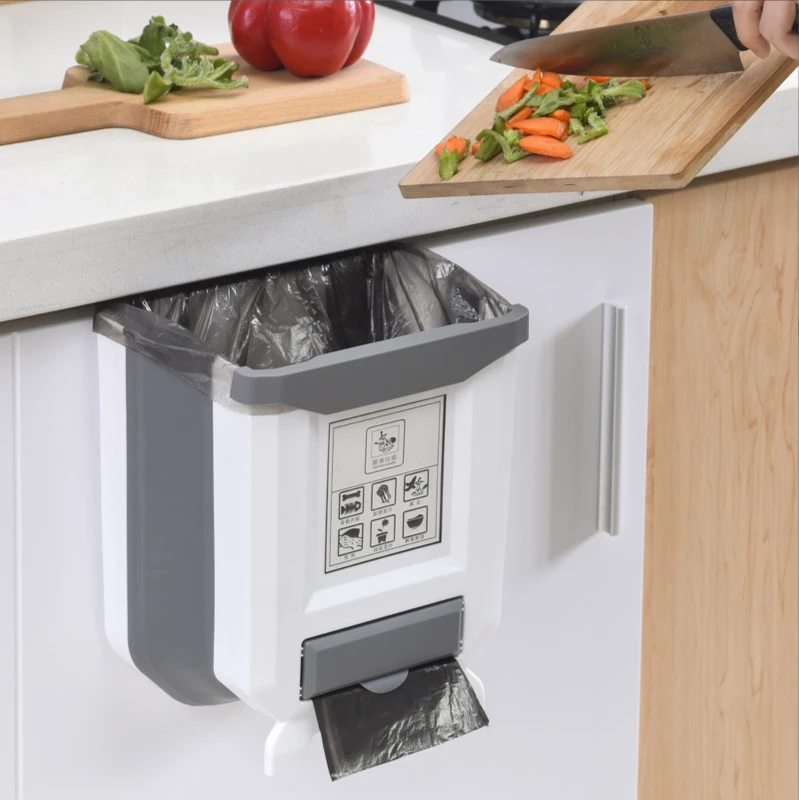 

Multi-scene Folding Trash Can Wall-Mounted Cabinet Door Garbage Bin Waste Storage Dustbin Toilet Kitchen Garbage Bag Storage Box
