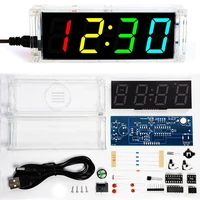 diy electronic clock kit 4 digital tube multicolor led time week temperature date display with clear case cover diy sodering kit