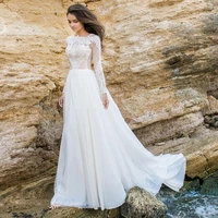 boho lace wedding dresses 2021 a line long sleeves whiteivory bride dress chiffon elegant long wedding gowns vestido de novia
