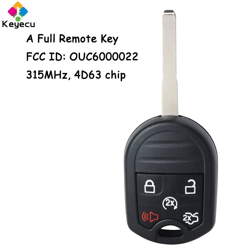 

KEYECU Keyless Entry Remote Head Key With 5 Buttons 315MHz 4D63 Chip - FOB for Ford Edge Escape Taurus X 2007-2017 OUC6000022