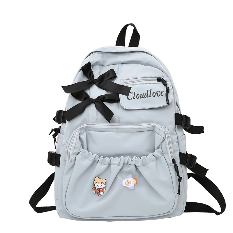 

Schoolbag Female New Student Backpack Female Harajuku Style Lovely Bow Backpack Soft Lovely Girl Heart Shopping Bag Travel Bag