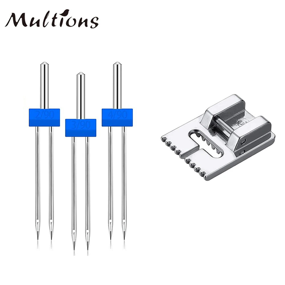 

3pcs/box Double Twin Sewing Machine Needles 2.0/90 3.0/90 4.0/90 With 1pcs 9 Groove Pintuck Presser Foot Sewing Accessories