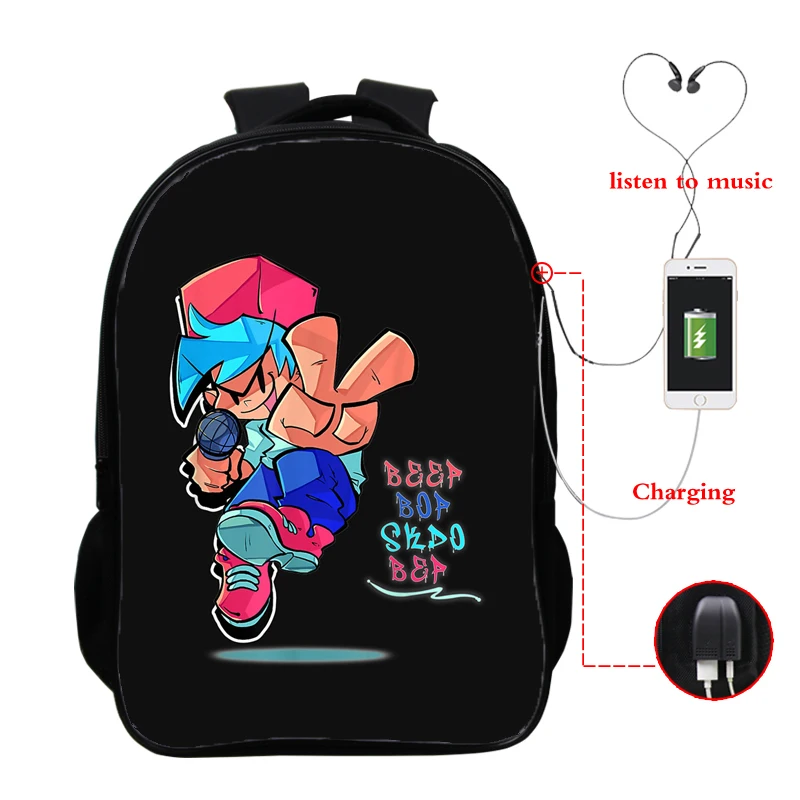 Usb зарядка рюкзаки в пятницу Funkin Back To School Рюкзак 16 дюймов Подростковая школьные