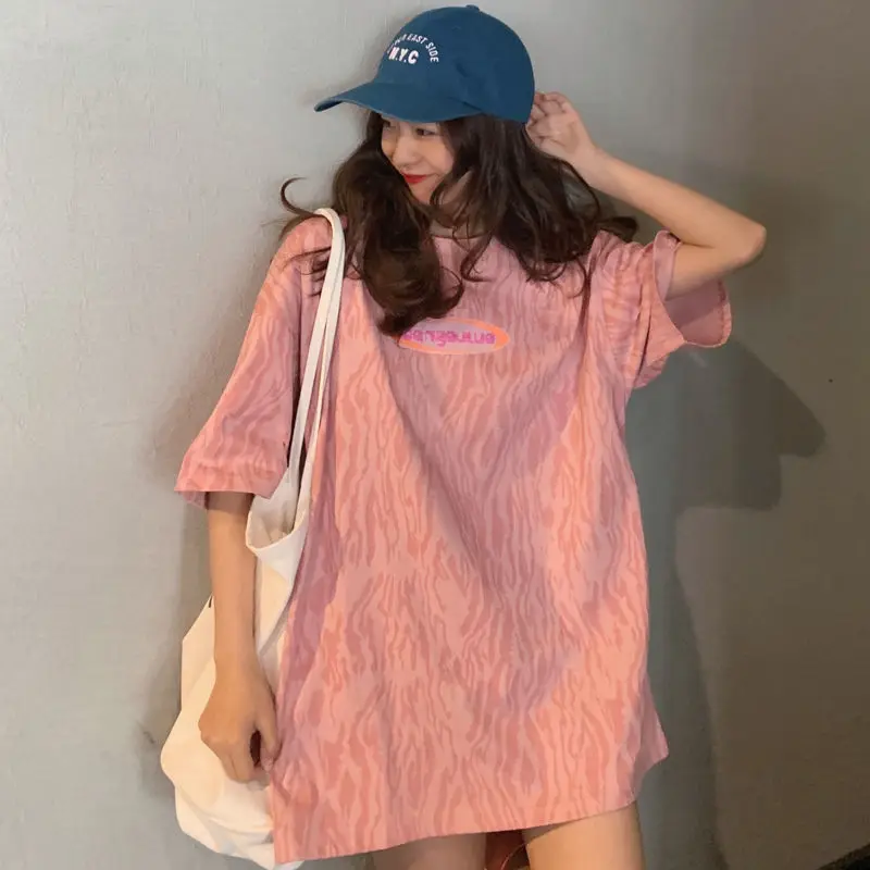 

Summer Streetwear Short Sleeve T Shirts Women Zebra Pattern Tees Loose Korean Harajuku Style Chic Top Oversized T-Shirt Clothes