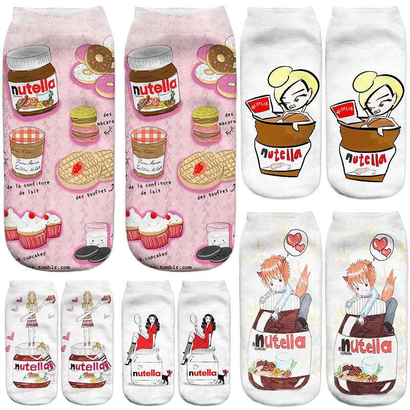 Женские Забавные милые носки с 3D рисунком еды белый персонаж Нутеллы унисекс