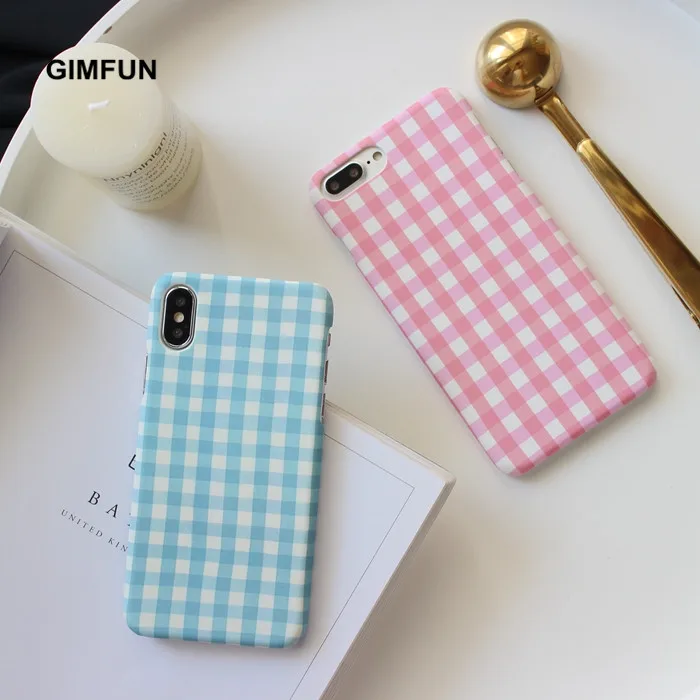 Gimfun простой розовый синий сетчатый узор чехол для телефона для IPhone XS MAX Xr 6s 7 8 5S SE Твердый чехол в клетку для Iphone 11 Pro Max