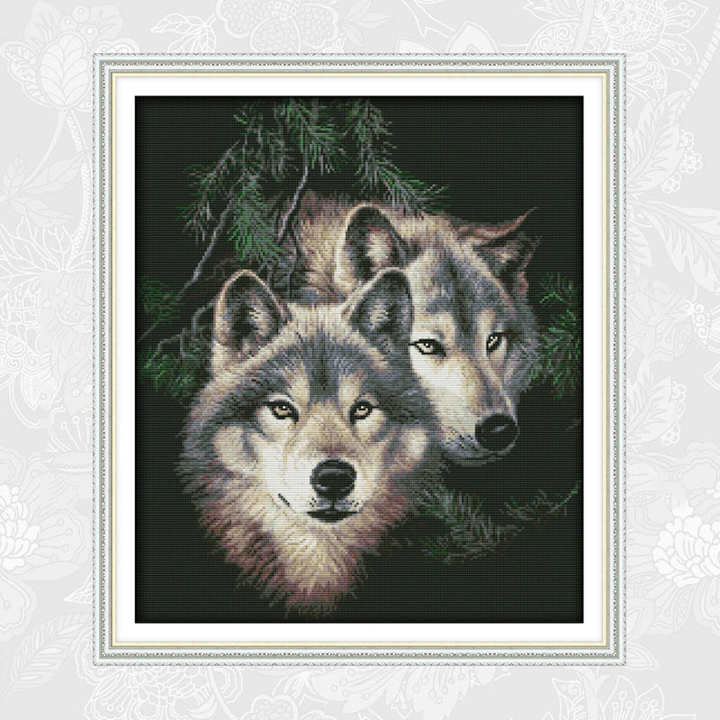 

Two wolves Patterns Printed Canvas Cross Stitch kits Sale Embroidery Thread Sets DIY Handmade Home Decoration Crafts