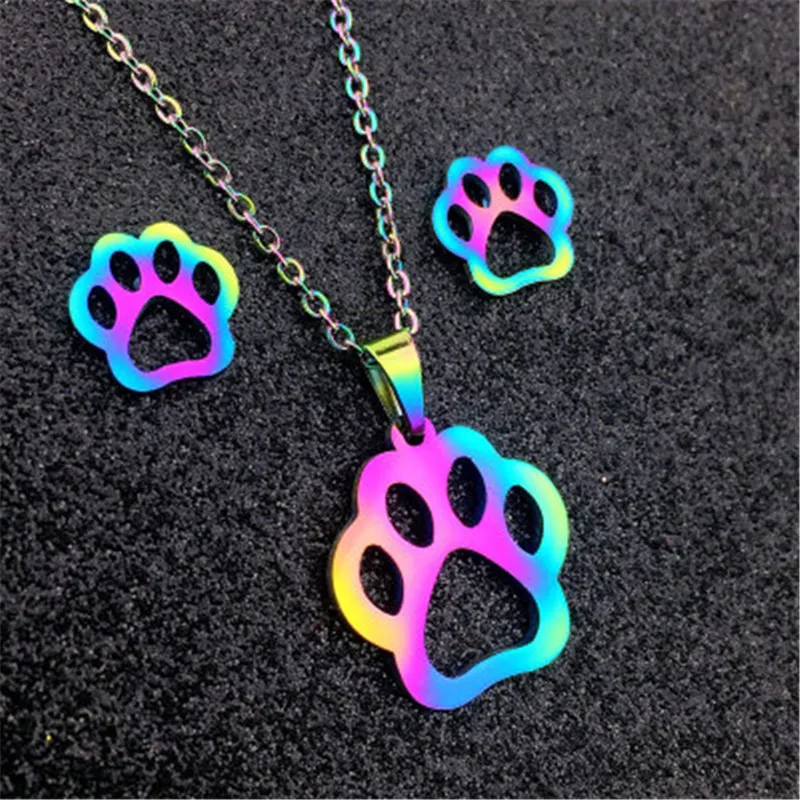 Колье и серьги QIAMNI из нержавеющей стали с разноцветными рисунками|Ювелирные