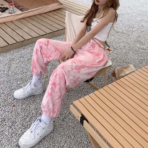 

Женские повседневные штаны в Корейском стиле, розовые Широкие штаны в стиле Харадзюку, свободного покроя, для студентов