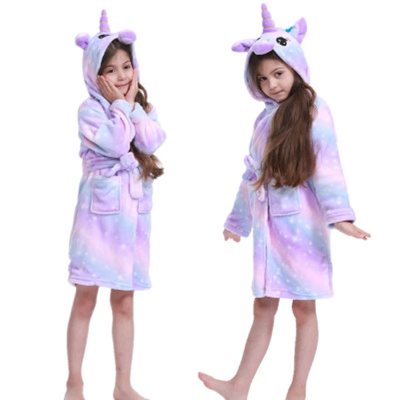 Зимний детский халат с единорогом пижама капюшоном и изображением животных