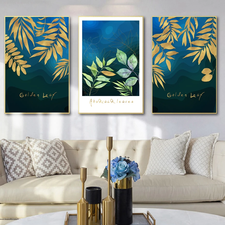 

Minimalism Abstract Golden Leaf Plant Nordic Modern Light Luxury Canvas Painting Living Room Bedroom Art Decoration