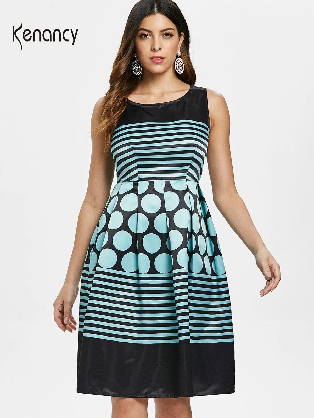 Женское винтажное платье в горошек Kenancy летнее стиле ретро с узором Hepburn Rockabilly