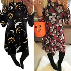 Рождественское платье размера плюс, винтажное женское платье с мультяшным принтом, повседневное ТРАПЕЦИЕВИДНОЕ ПЛАТЬЕ С Длинным Рукавом, свободные праздничные платья, Осень-зима