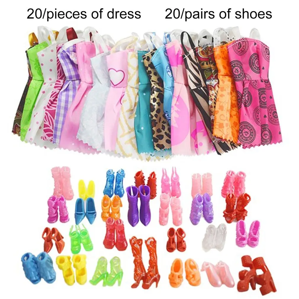 

20 pcs Doll Dresses With 20 pairs shoes Baby Girl Birthday Gift Easy To Wear Fashionable Dresses Accessories For BJD Doll
