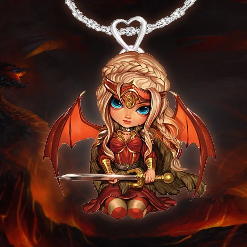 

Girl Dragon Warrior Resin Necklace Pendant Valkyrie Sword Necklace Dragon Elf Girl Fire-breathing Dragon Knight Cartoon Gift