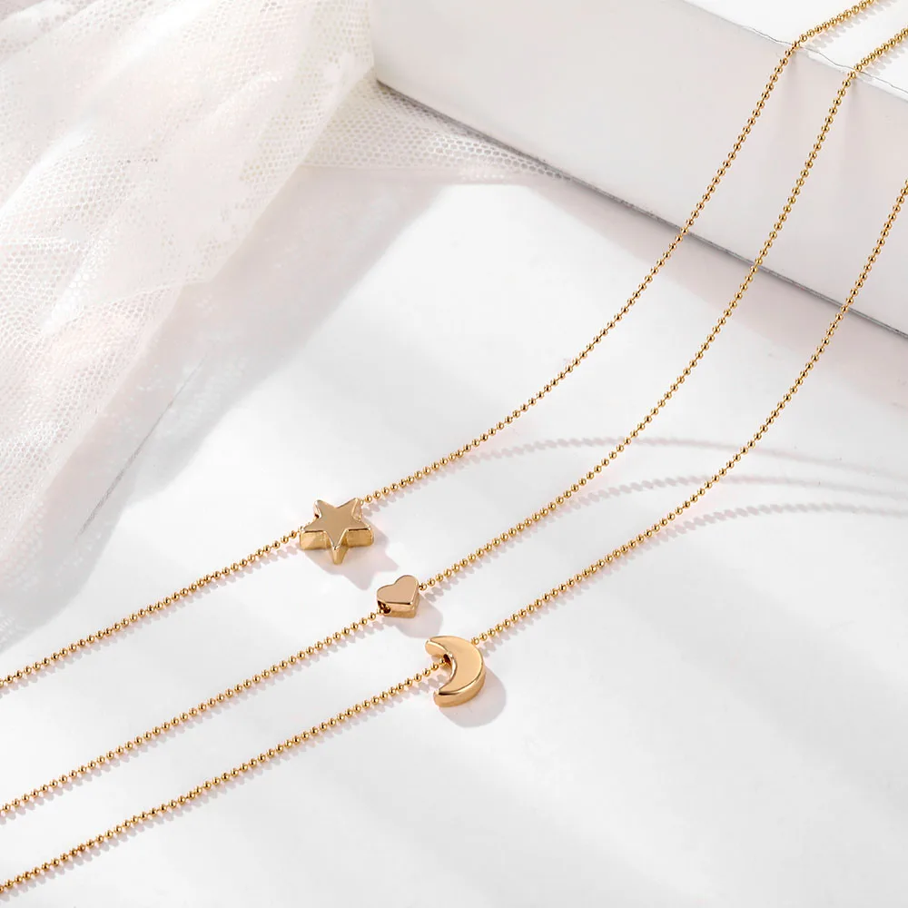 

EN Fashion Boho Simple Multi-Layer Heart Star Moon Charm Necklace Delicate Clavicle Chain Necklace For Women Bohemian Jewelry