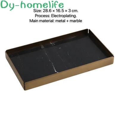 

Nordic Gold Metal Frame Black and White Marble Tray Home Decoration Storage Supplies Jewelry Dessert Bread Storage Tray