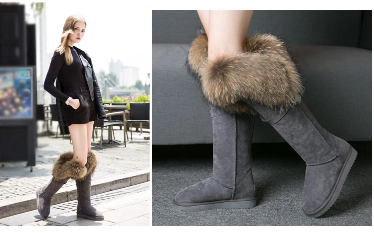 ; модные высокие зимние сапоги; botas mujer; женская зимняя обувь из натуральной кожи с натуральным лисьим мехом;
