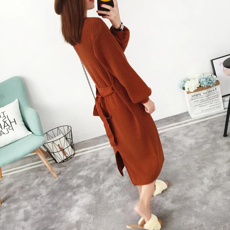 Осеннее платье-свитер EORUTCIZ женское приталенное трикотажное базовое платье с