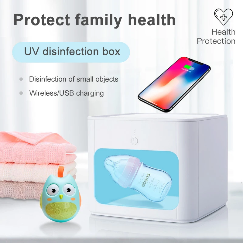 

Portable UV Light Sterilizer Box Jewelry Phones Cleaner Wireless Charging Disinfection Device for Face Mask Watch Manicure Tools