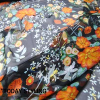 silk chiffon fabric dress large wide small flower yellow pattern bird real 100 clothing cloth diy sewing tissue
