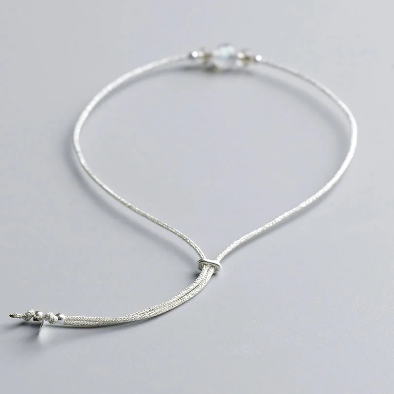 Minimalist Clear Moonstone Bracelet Simple Thin Rope With Natural Crystal Silver Beads Bracelets For Women Adjustable Jewelry | Украшения и
