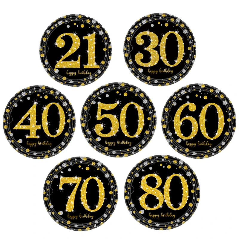 Happy Birthday party decoration plate happy birthday for 21 30 age supplies gold pink giltter cup tablecloth | Дом и сад