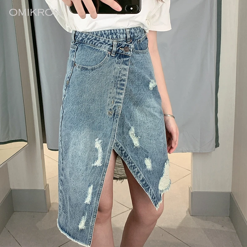 Женская джинсовая юбка OMIKRON Повседневная Джинсовая на пуговицах с разрезом