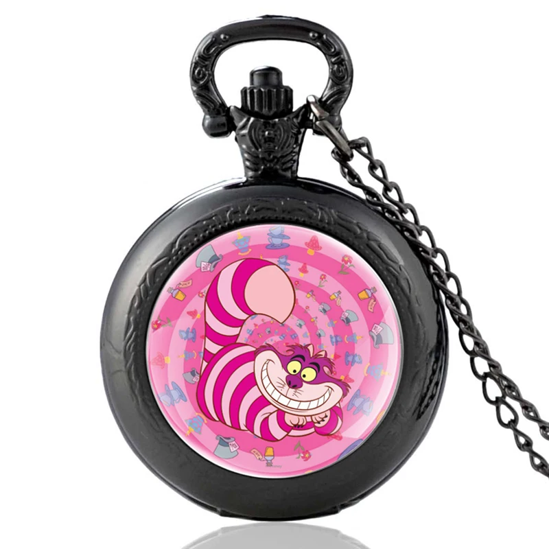 Модные серебряные кварцевые карманные часы с кабошоном в виде кота страны чудес