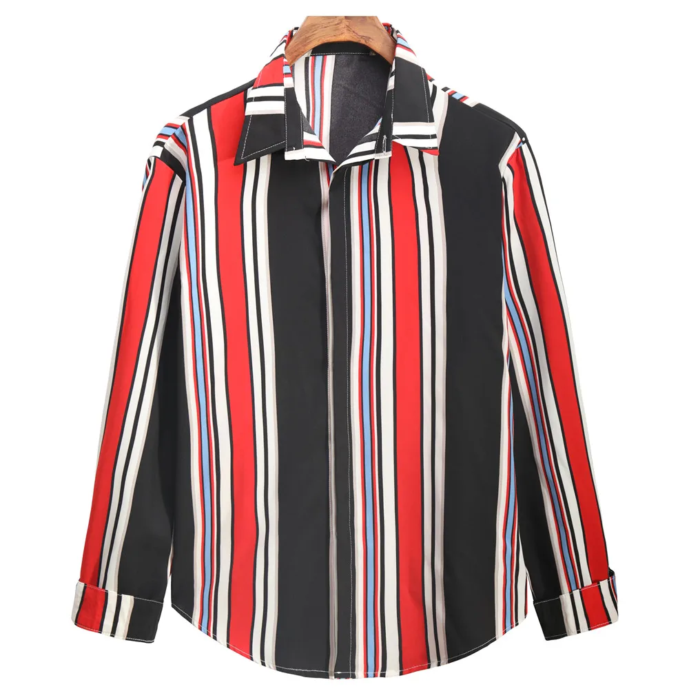 Рубашка мужская с длинным рукавом повседневная приталенная принтом в полоску