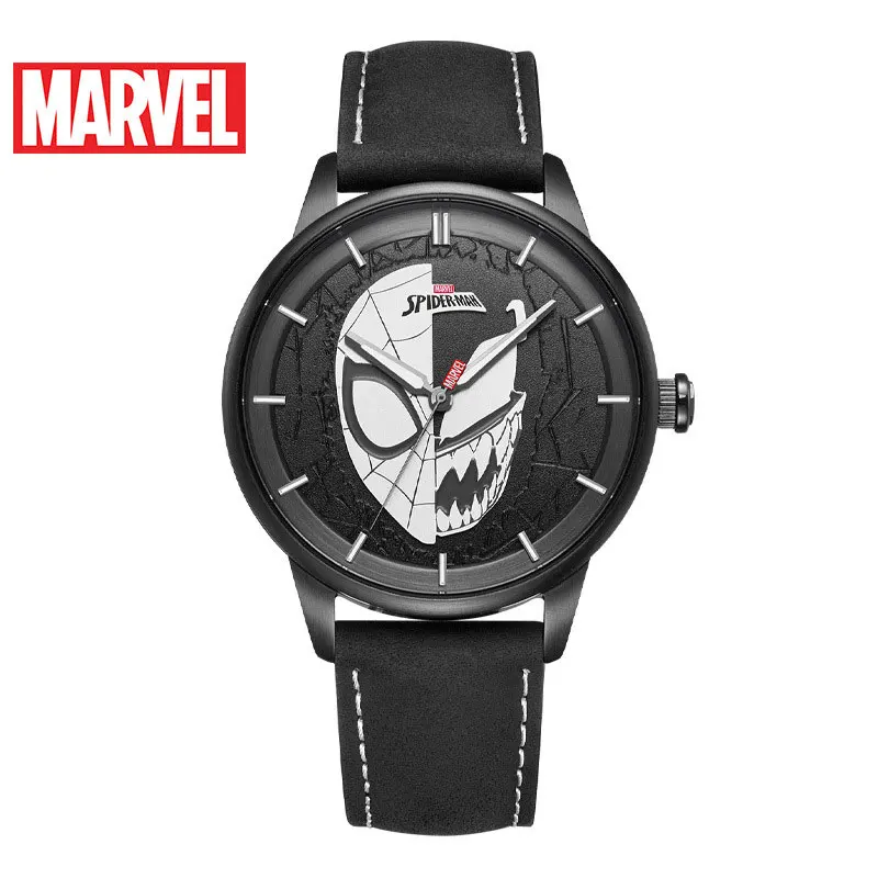 Оригинальные мужские часы Marvel люксовый бренд мужские спортивные часы Человек-паук Кварцевые наручные часы с кожаным ремешком часы 50 м водонепроницаемые - Цвет: M-9095black